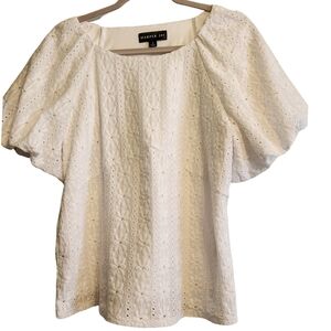 Harper 241 White Eyelet Puff-Sleeve Women's Top, S